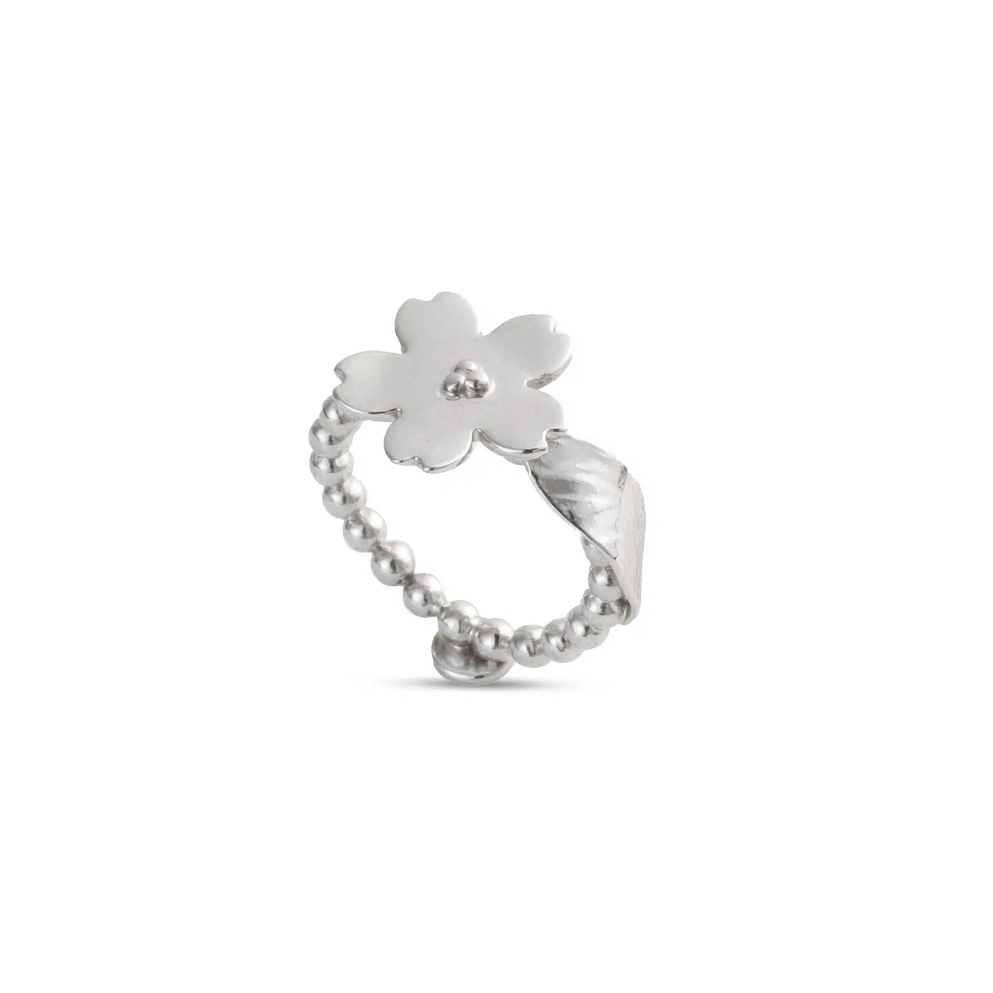 Flowery Collection- Silver Ball Ring With Silver Flower & Leaf 1 Flowery Collection- Silver Ball Ring With Silver Flower & Leaf
