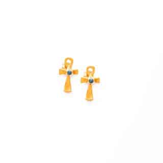 Pharaonic Collection, Engraved Ankh Gold Plated Earring With Turquoise