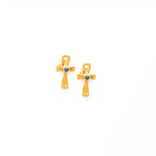 Pharaonic Collection, Engraved Ankh Gold Plated Earring With Turquoise