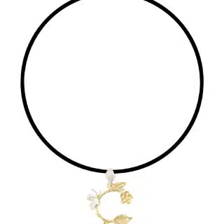 Botanic Necklace, Engraved Branches Of Leaves, Flower & Butterfly Letter C
