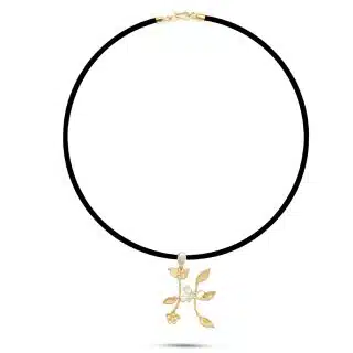 Botanic Necklace, Engraved Branches Of Leaves, Flower & Butterfly Letter H