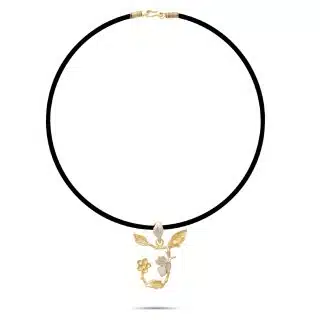 Botanic Necklace, Engraved Branches Of Leaves, Flower & Butterfly Letter J