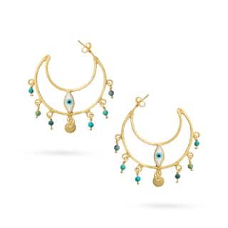 Protection Collection, Crescent With Mother Of Pearl Eye & Turquoise Earring