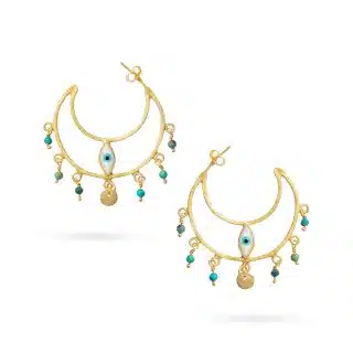 Protection Collection, Crescent With Mother Of Pearl Eye & Turquoise Earring