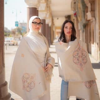Arabesque Hand-Embroidered Natural Cotton Shawl