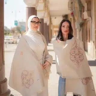 Arabesque Hand-Embroidered Natural Cotton Shawl
