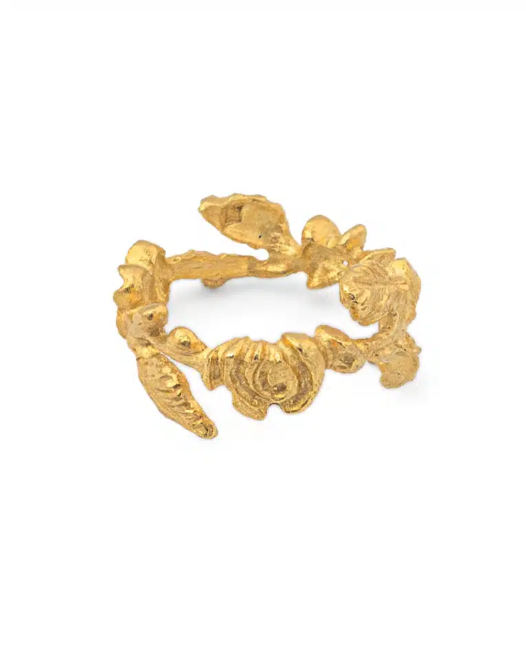 Flowery Collection, Collective 3 Flowers & Leaves Engraved Ring 2 Different Flowers Leaves Ring SZR362