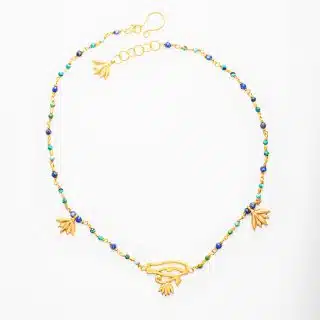 Pharaonic Collection, Horus Eye & Small Lotus with Turquoise & Lapis Necklace