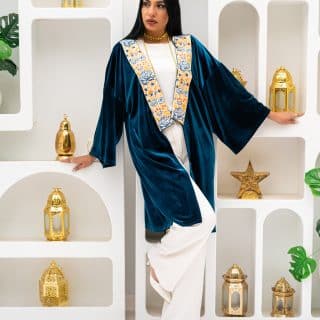 Blue Roses Dark teal velvet Kimono