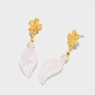 Flowery Collection , Flowery Earrings With Rose Quartz Leaf