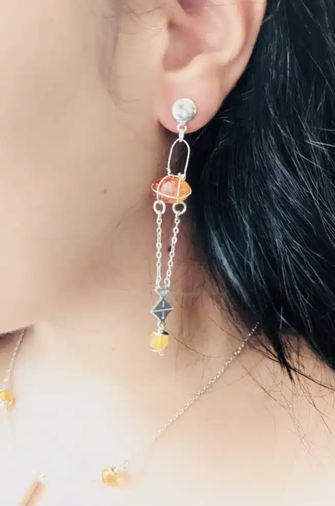 Small silver fish & amber Beads and stone 1 Small silver fish & amber Beads and stone