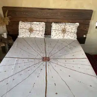 Siwi Embroidery khattem pure Linen Cotton hand weaving loom bed cover 220*240 + 2 Cushions