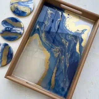 Blue waves tray & coasters