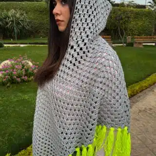 Grey & Yellow Crochet Puncho