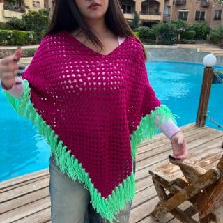 Fuschia & Green Crochet Puncho