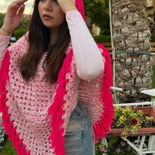 Pink & White Crochet Puncho