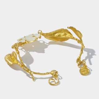 Engraved Mother Of Pearls Flowers & Silver Leaves Bracelet