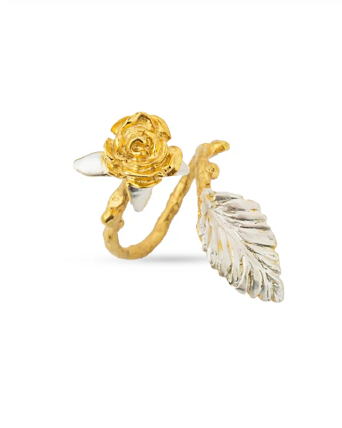 Flowery Collection, Rose Flower, Leaf Adjustable Ring 2 Rose Leaf Adjustable Ring SZR368