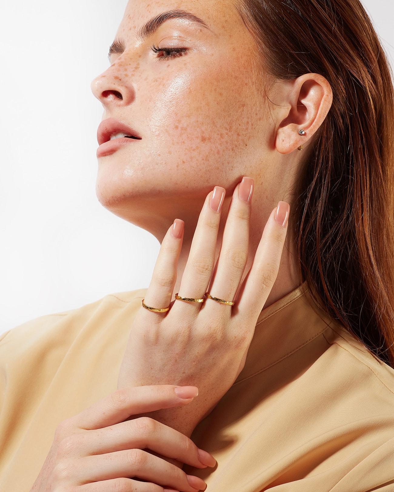 Just Rings Collection, Stacking Round Ring 3 Round Texture Gold Stacking Rings SZR250.1