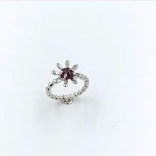 Flowery Collection- Silver Ball Ring With Red Ruby