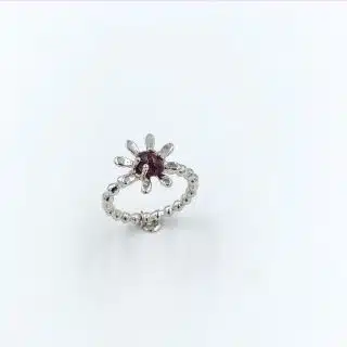 Flowery Collection- Silver Ball Ring With Red Ruby