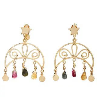 Summer Night Collection, Big Moon With Original Tourmaline Stone Earring