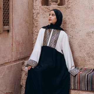 Half Crepe Silk and Half Malaysian Silk with Fristchy Trim Abaya