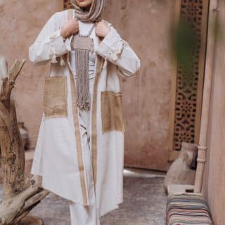 Natural Linen Cardigan with Burlap