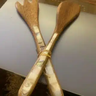 fork and spoon salad set with mother of bearl