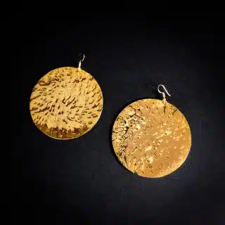 Handmade gold round earring with texture for women