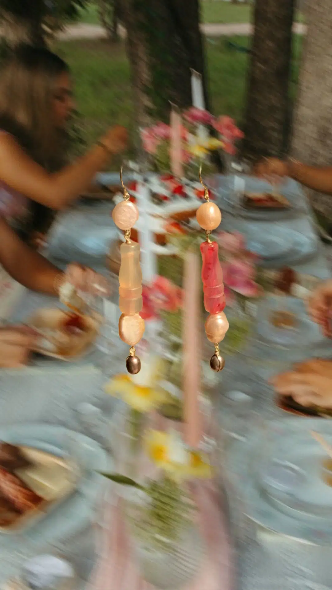 Color Cascade 5 color cascade earrings - Pinnk - Natural Agate stones