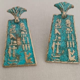 Blue rust pharaoh temple earrings