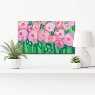 PINK & GREEN FLOWERS OIL PAINTING