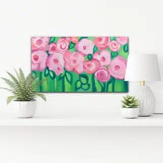PINK & GREEN FLOWERS OIL PAINTING