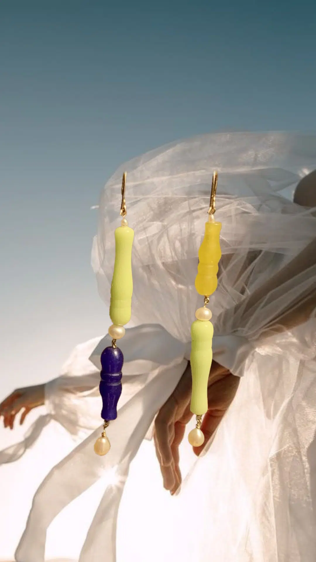 Color Cascade 3 color cascade earrings - green blue - Natural Agate stones and 14K gold filled wires