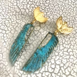 Isis wings bluerust earrings with brass Isis on top