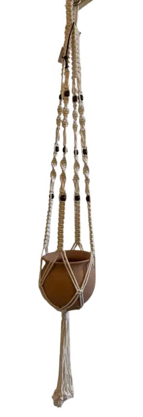 Macramé Plant Hanger with Matching Unglazed Pot – Handmade Natural Set 1 Macramé Plant Hanger with Matching Unglazed Pot – Handmade Natural Set