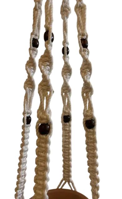 Macramé Plant Hanger with Matching Unglazed Pot – Handmade Natural Set 4 A25 03