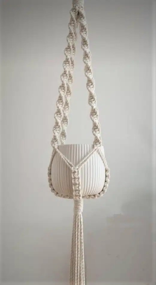 Macramé Plant Hanger from High-Quality Cotton Threads, Off-White Color 4 A33A