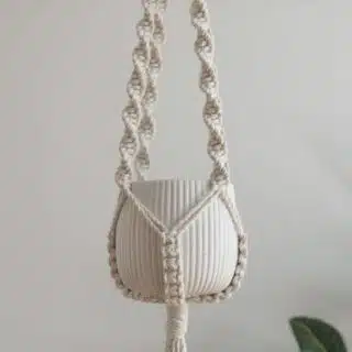 Macramé Plant Hanger from High-Quality Cotton Threads, Off-White Color