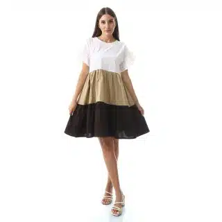 White beige brown tiered dress