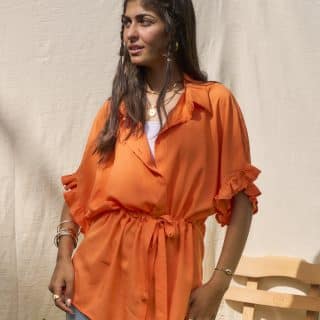 Orange ruffled sleeves shirt