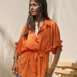 Orange ruffled sleeves shirt