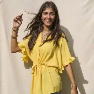 Lemon yellow ruffled sleeves shirt