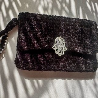 Black velvet crochet clutch
