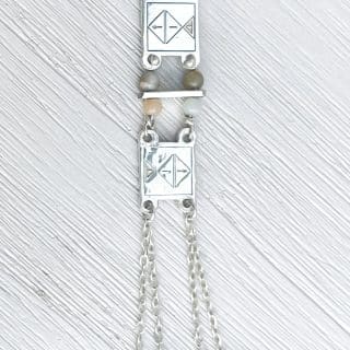 Silver Square Flat Fish & Amazonite beads Necklace