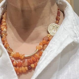 Carnelian, orange agate necklace, gold filled spacers & clasp, 3 layers