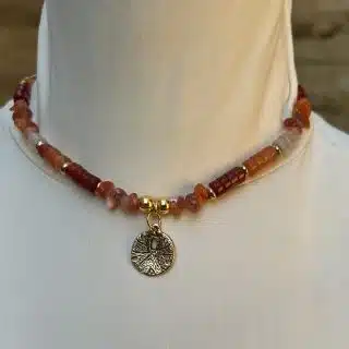 Agate red necklace with sand dollar charm