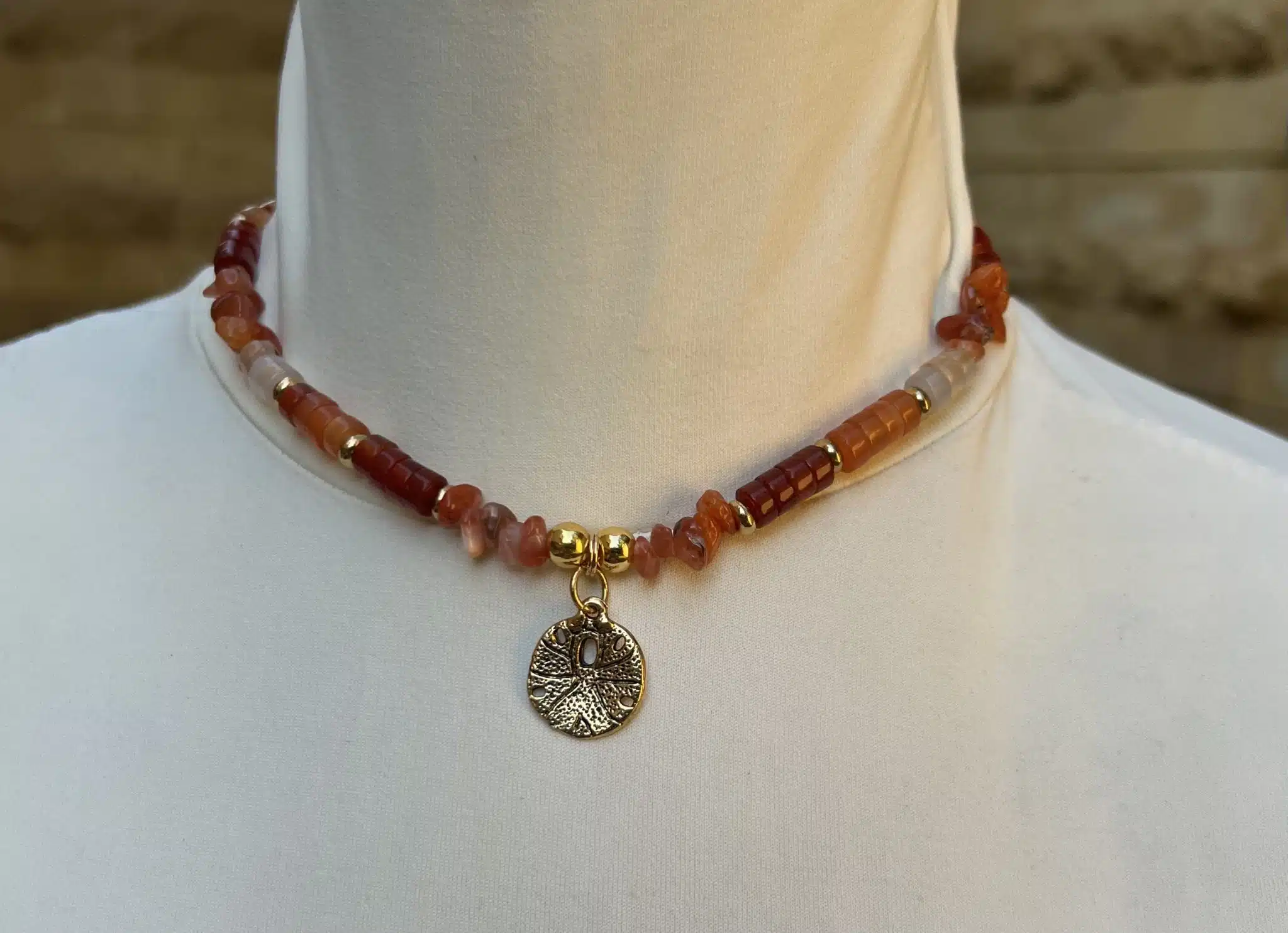Agate red necklace with sand dollar charm 1 Agate red necklace with sand dollar charm