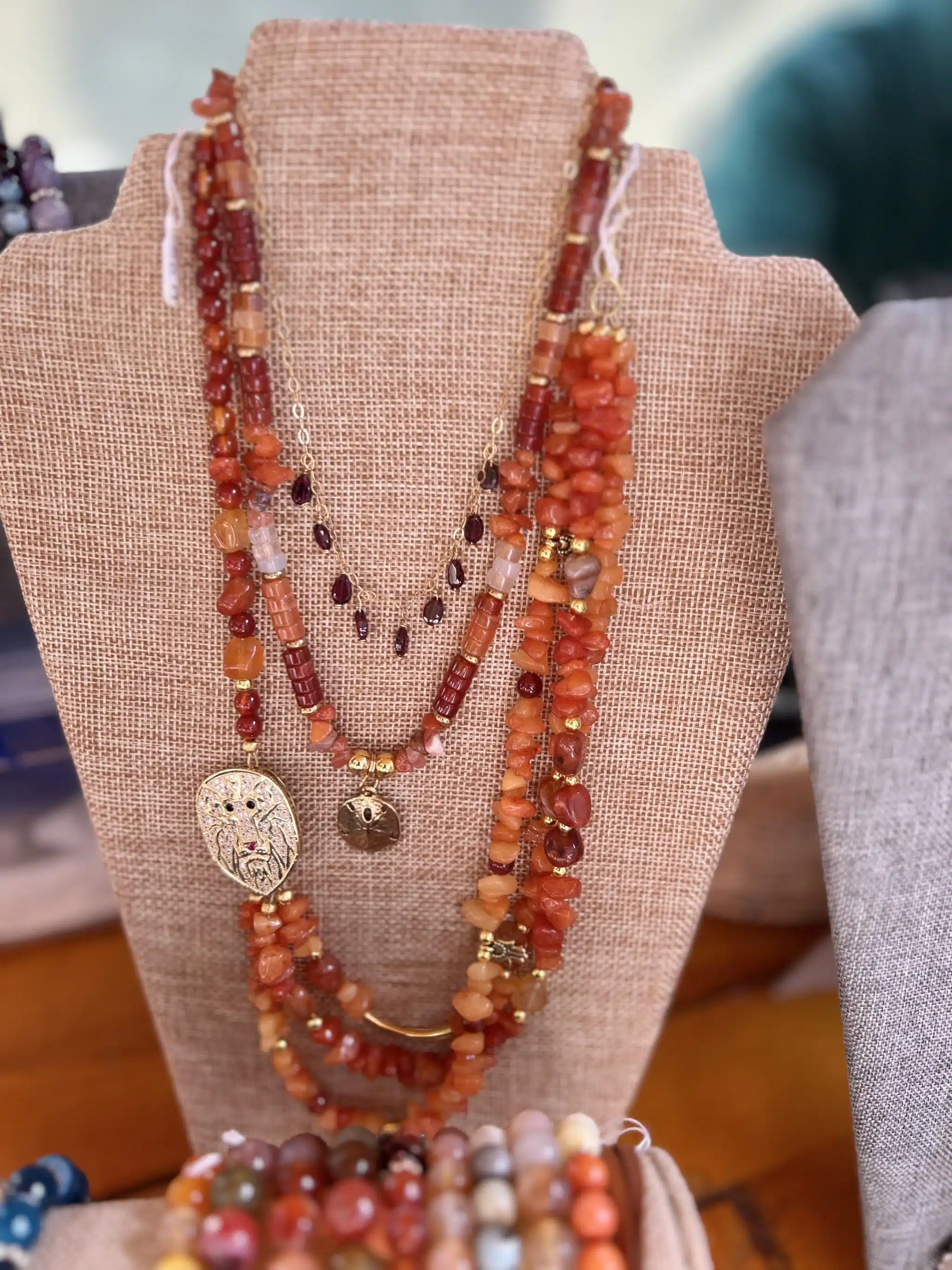 Agate red necklace with sand dollar charm 3 IMG 2501 scaled
